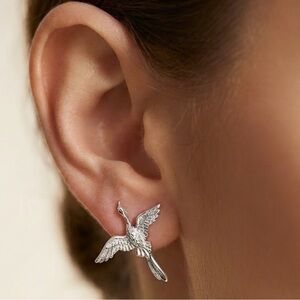 3/$18 Graceful Ascent: Silver Crane Stud Earrings